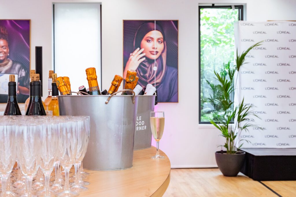 A food and drink stand at L'Oréal's Summer Party, provided by Food Corner
