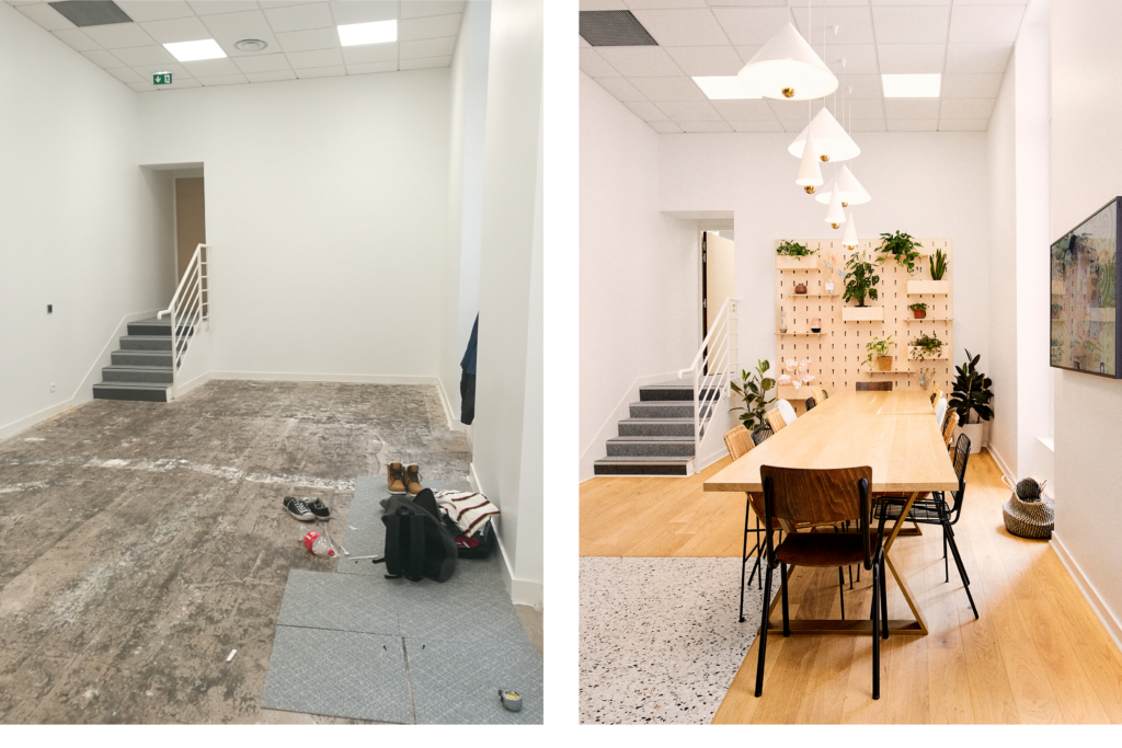Before/after of the Bistro, the kitchen space