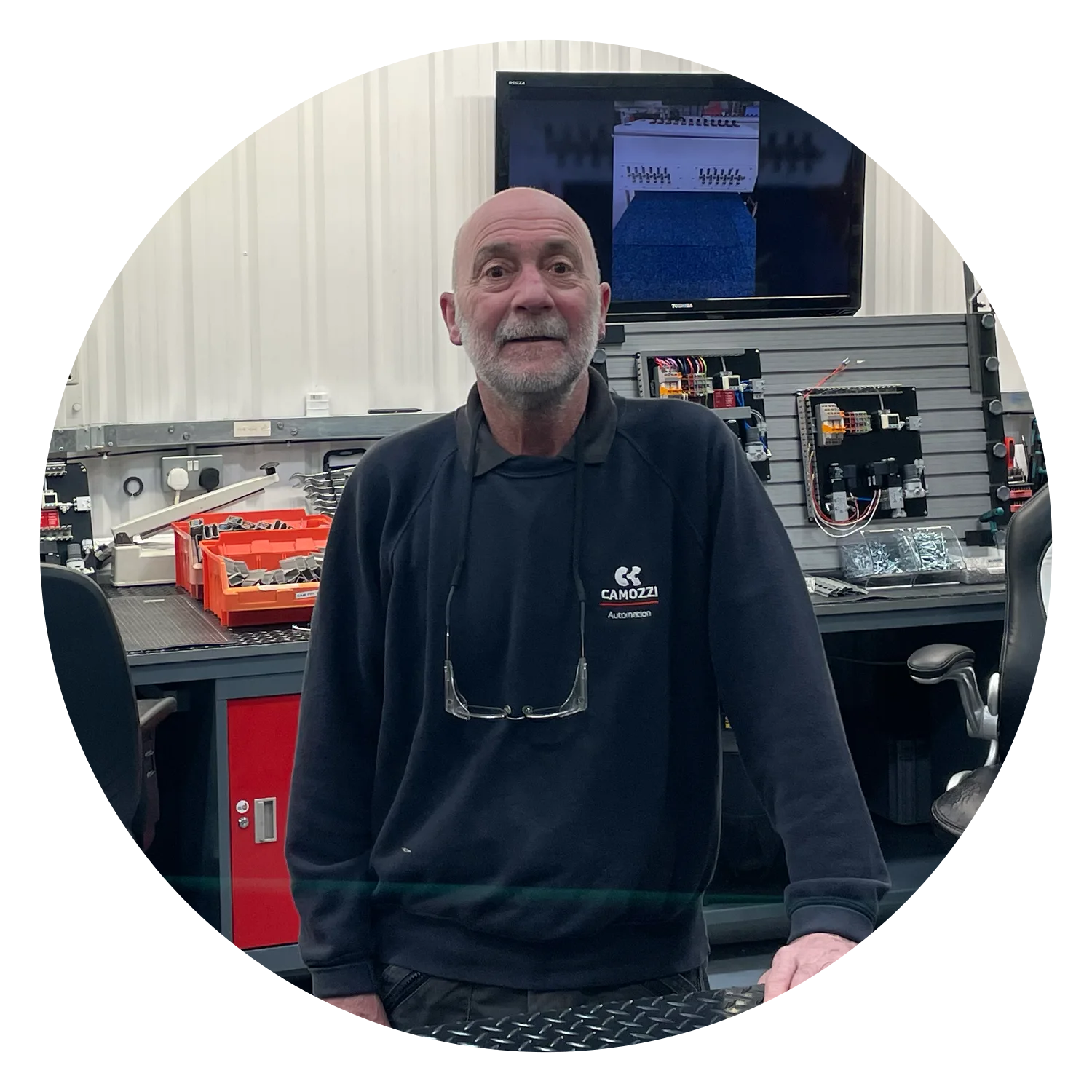 Anthony Hill, Systems and Assembly Team Member at Camozzi Automation UK, standing in the UK Automation Centre workshop.