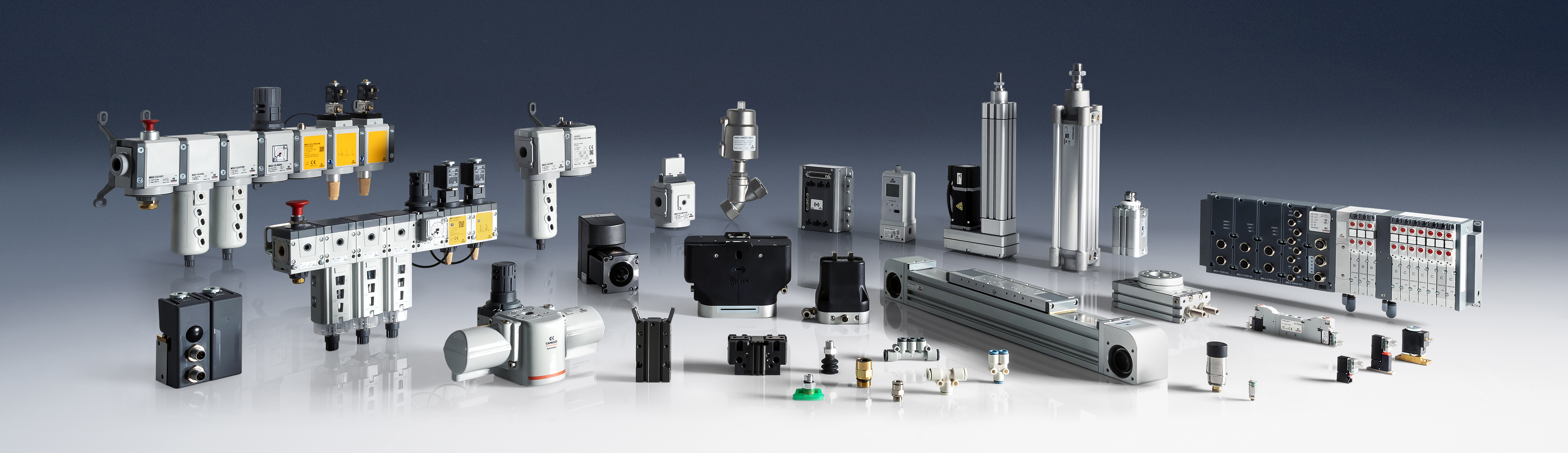 An image that shows an example product from each of Camozzi Automation's main product lines