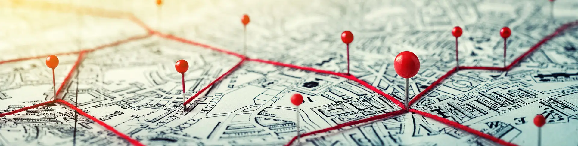 A series of pins representing Camozzi's distributors on a map
