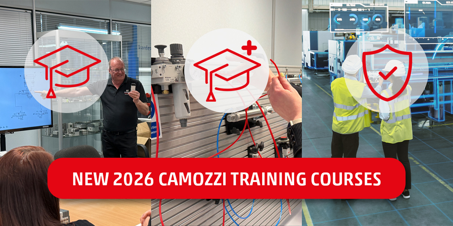 News thumbnail announcing new 2026 training courses, showing a classroom training session alongside graphic icons representing advanced pneumatics and safety.