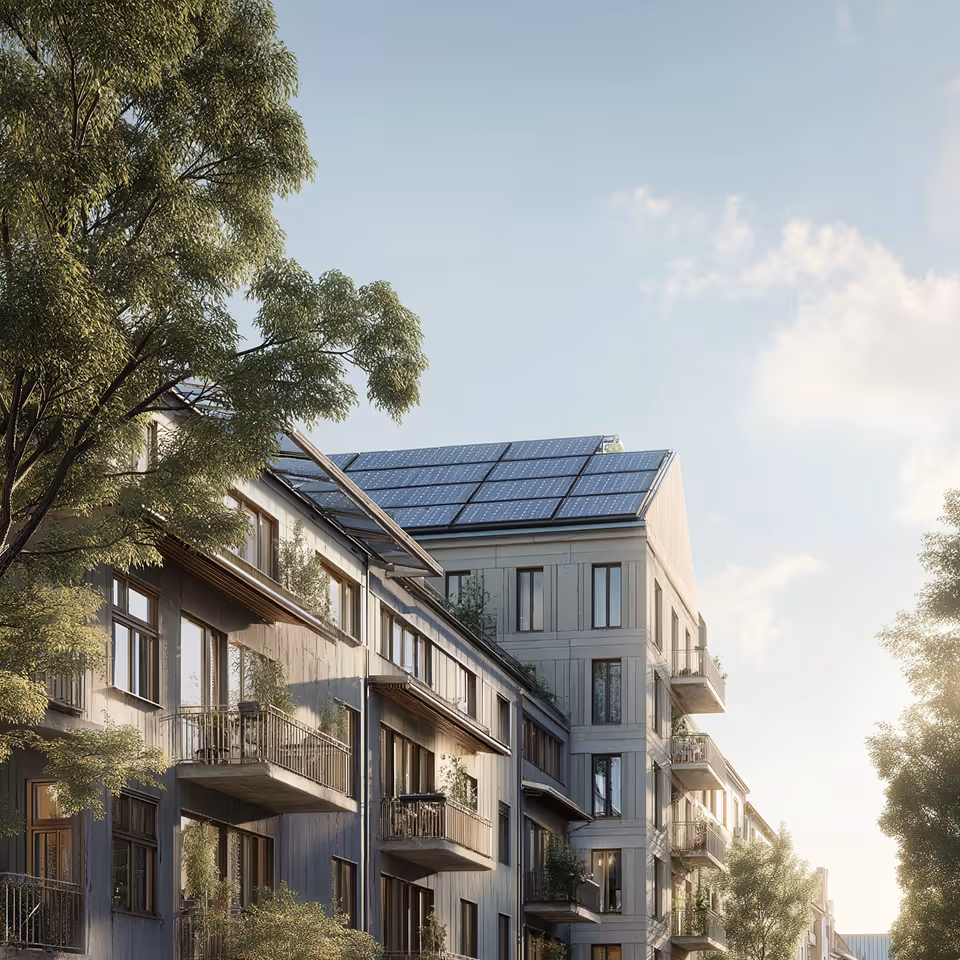 Grafik So funktioniert Mieterstrom: Vermieter nutzt Solaranlage vom eigenen Dach, um günstigen Solarstrom an die Mieter zu verkaufen und Rendite zu erzielen.