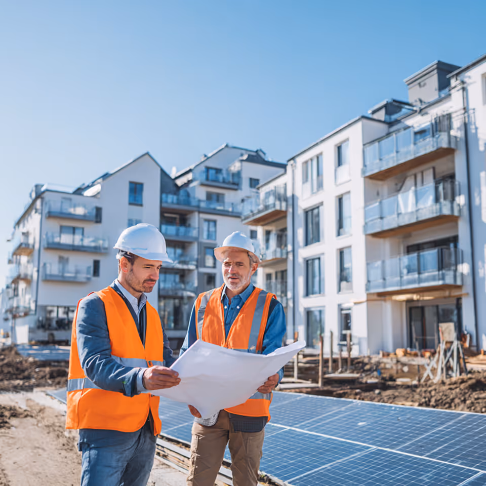 Solarenergie: 2 Solarteure neben PV-Anlage