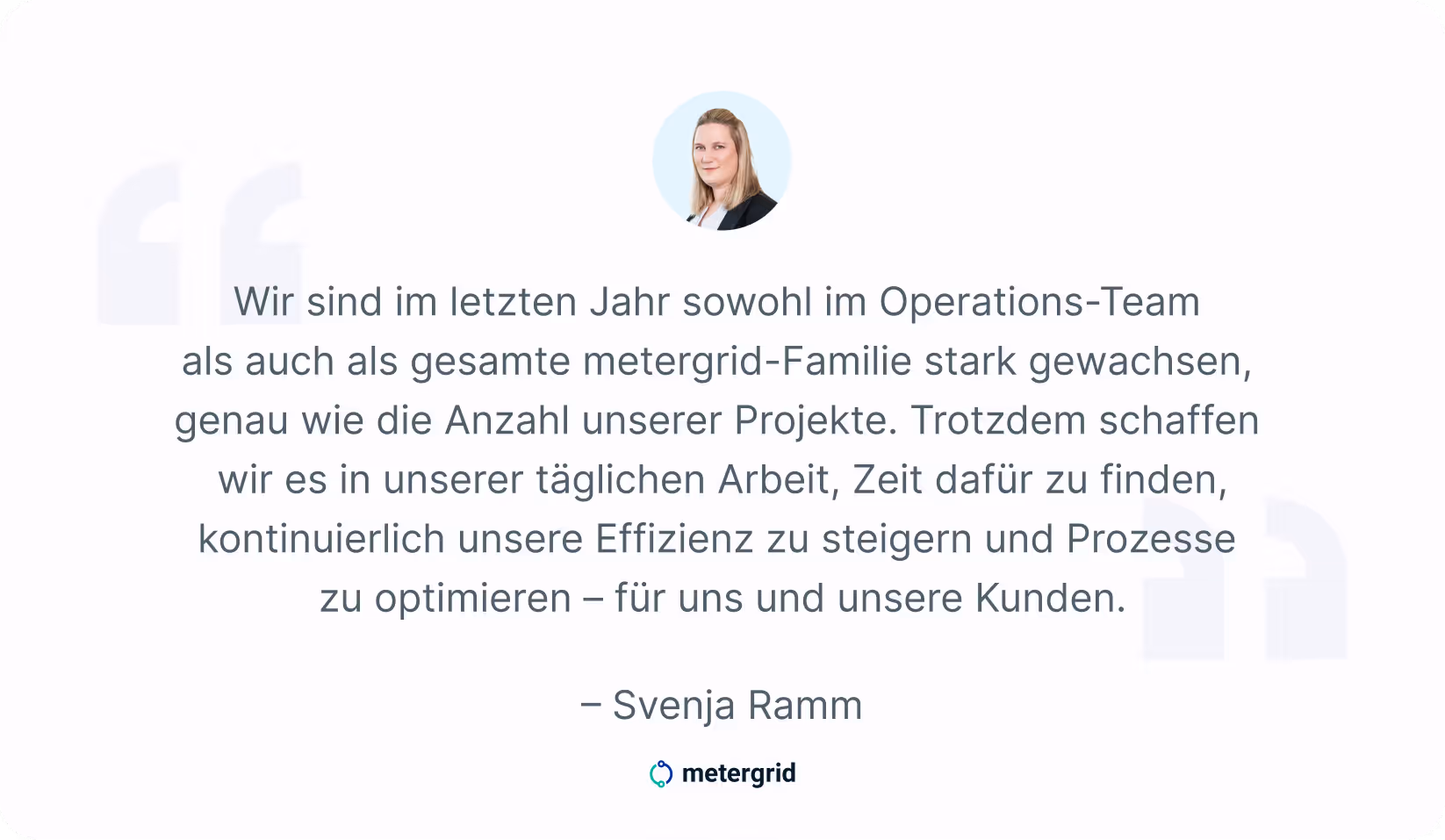 Grafik Zitat Svenja Ramm, Team Lead Operations bei metergrid über ihre neue Rolle als Teamleiterin