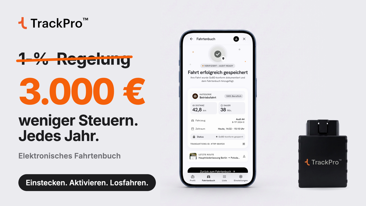 TrackPro Fahrtenbuch: 3.000 € weniger Steuern jedes Jahr