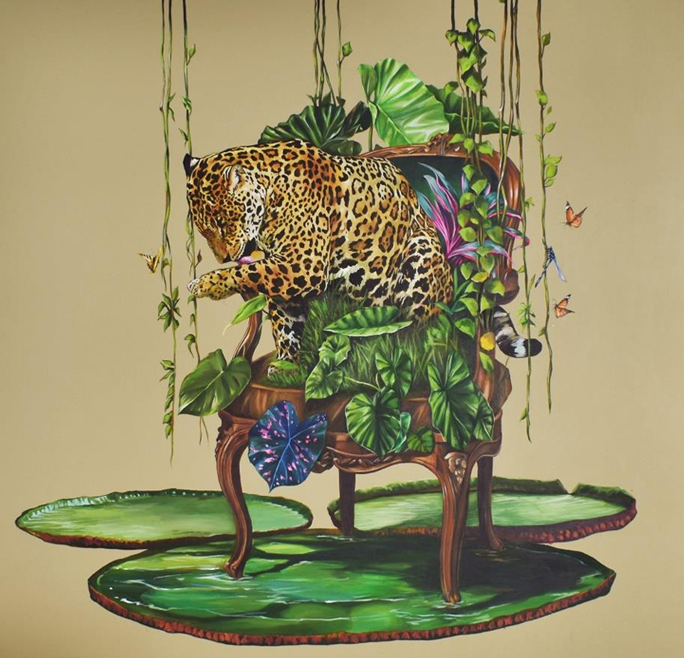 Jaguar sobre sillón, serie Refugio