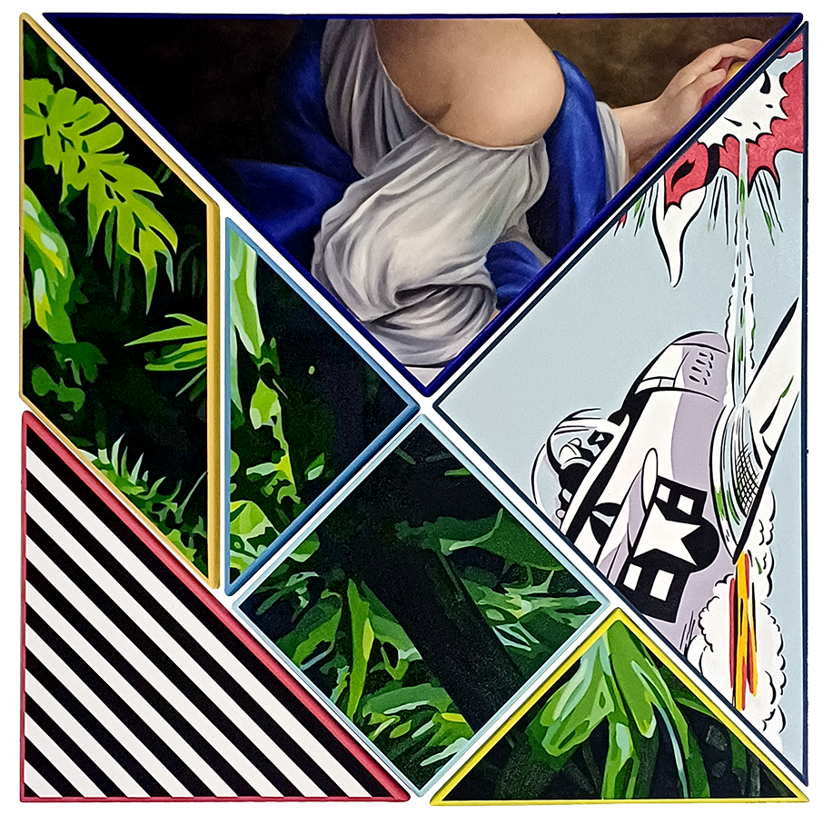 Cuadrado (Square), Orlando Villatoro, 2026. Oil and acrylic on canvas, 100 × 100 cm (polyptych).