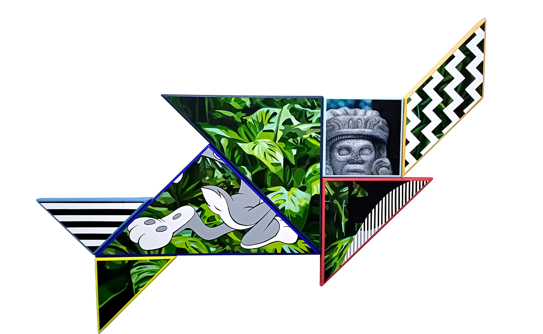 Pez espada (Swordfish), Orlando Villatoro, 2026. Oil and acrylic on canvas, 105 × 150 cm (polyptych).