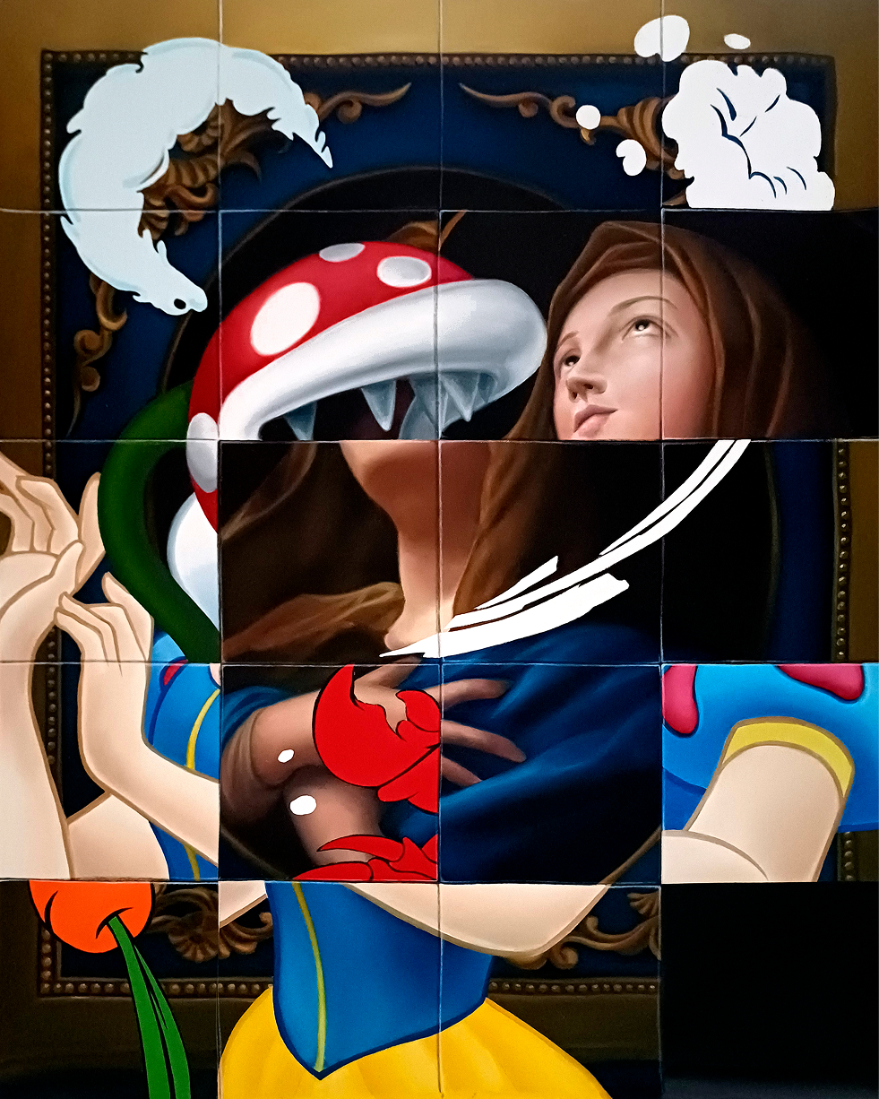 Neo Blanca Nieves (Neo Snow White), Orlando Villatoro, 2026. Oil and acrylic on canvas, 100 × 80 cm.