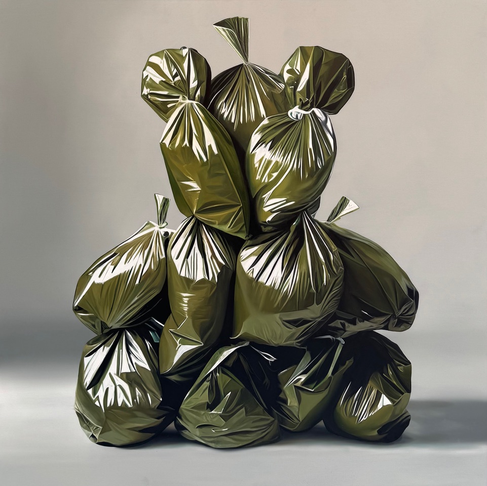 «Construcción 18», obra de Carlos Villabón. 2025, óleo sobre lino, 150 x 150 cm.