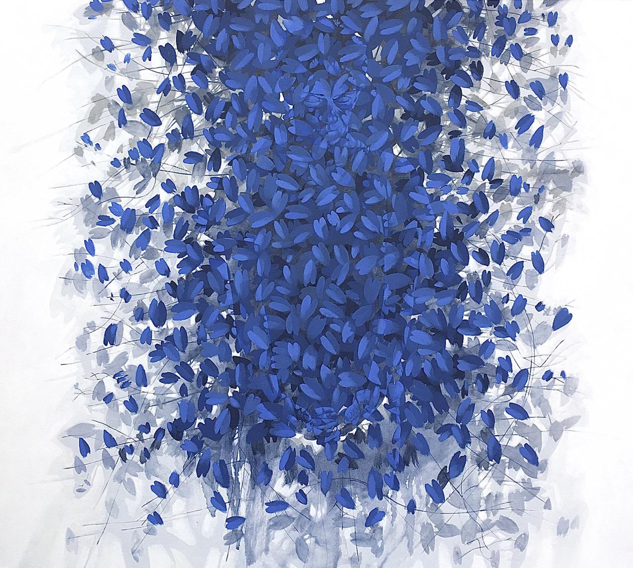 «Jardín azul», obra de Iván Loboguerrero. 2020, óleo sobre lino, 130 x 140 cm.