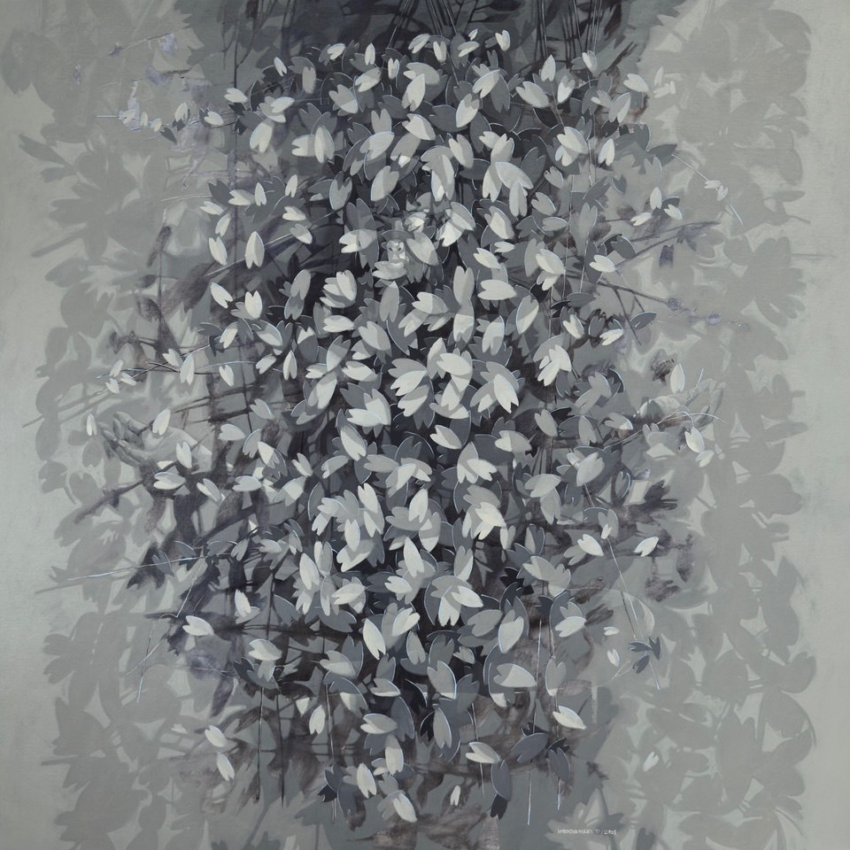 «Espacio en tonos grises para meditar», obra de Iván Loboguerrero. 2025, óleo sobre lino, 150 x 150 cm.