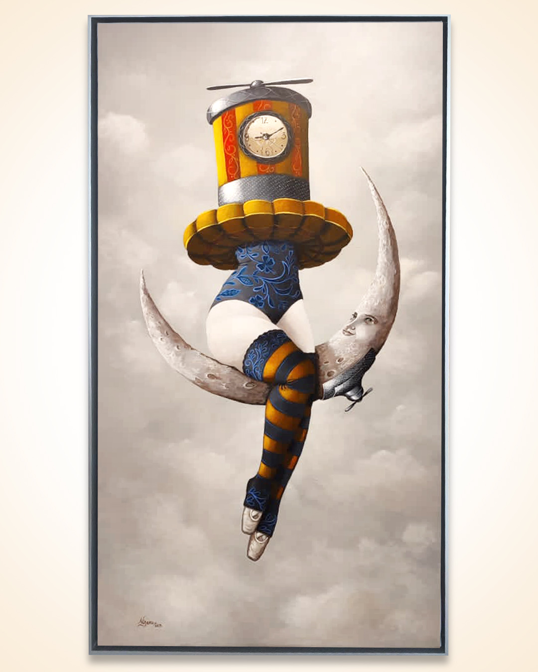 «Viaje lunar», obra de Saúl Nájera. 2023, acrílico sobre tela, 140 x 90 cm.