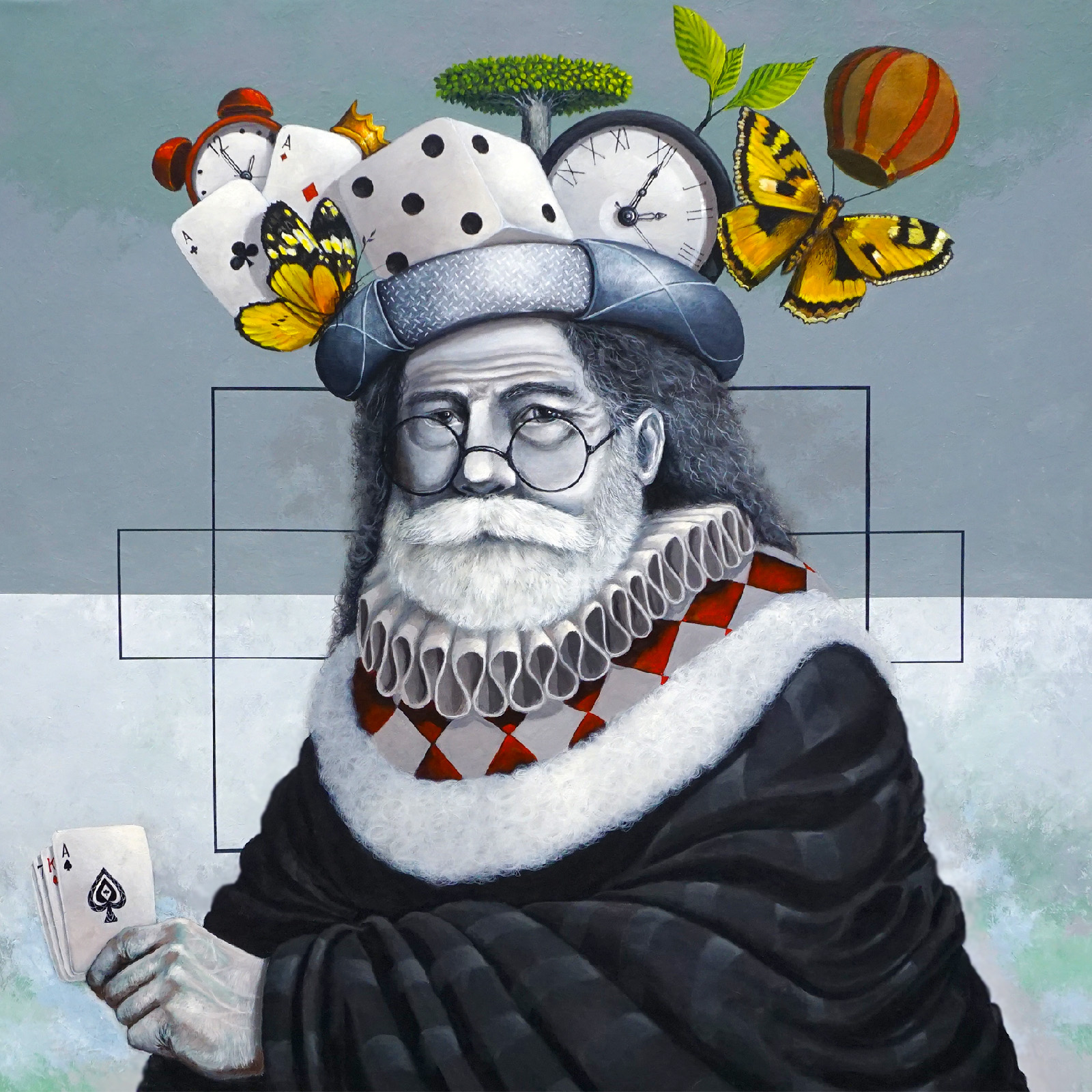 «El imaginiero», obra de Saúl Nájera. 2023, acrílico sobre tela, 120 x 120 cm.