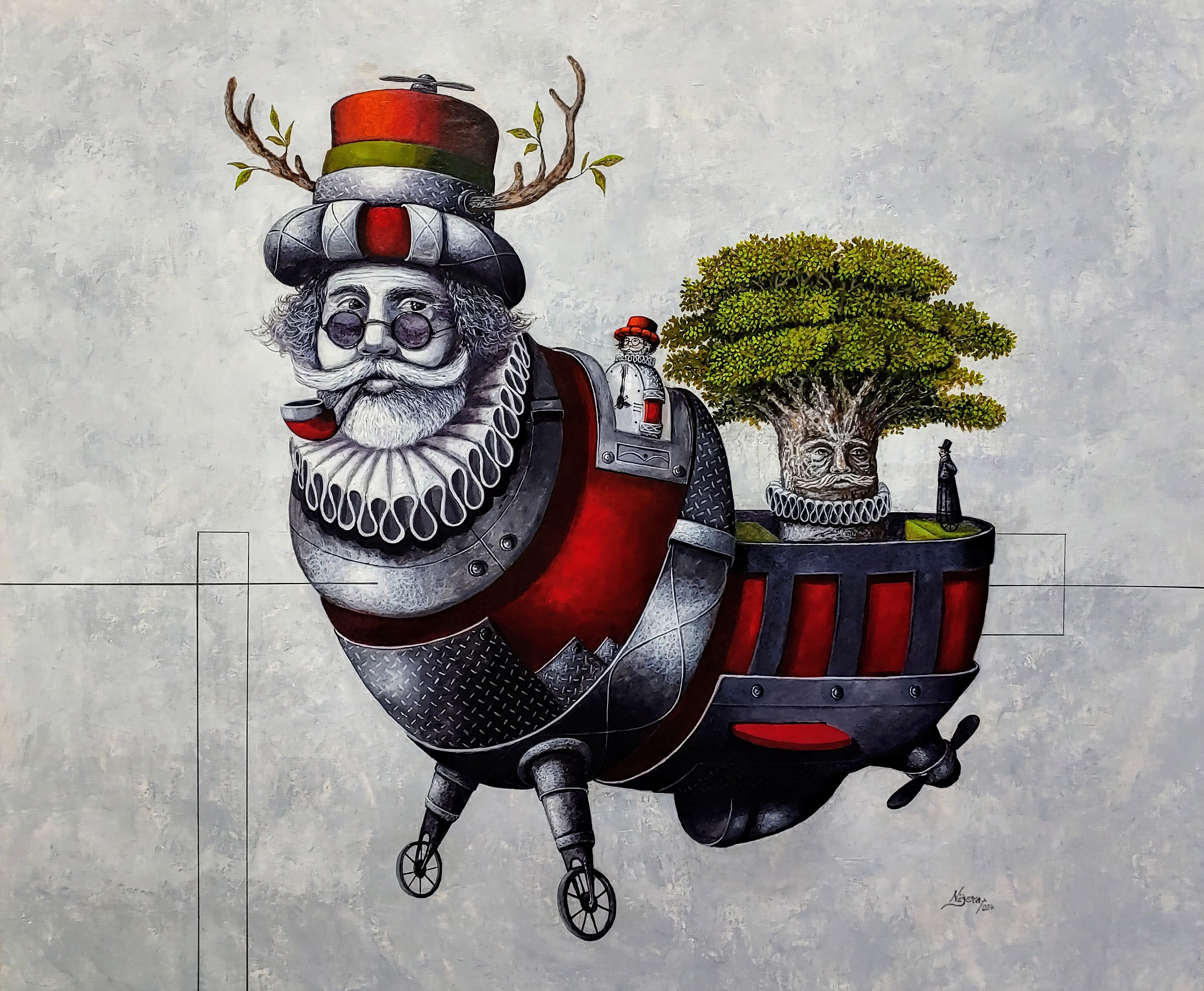 «Un paseo en las líneas del tiempo», obra de Saúl Nájera. 2024, acrílico sobre tela, 120 x 120 cm.