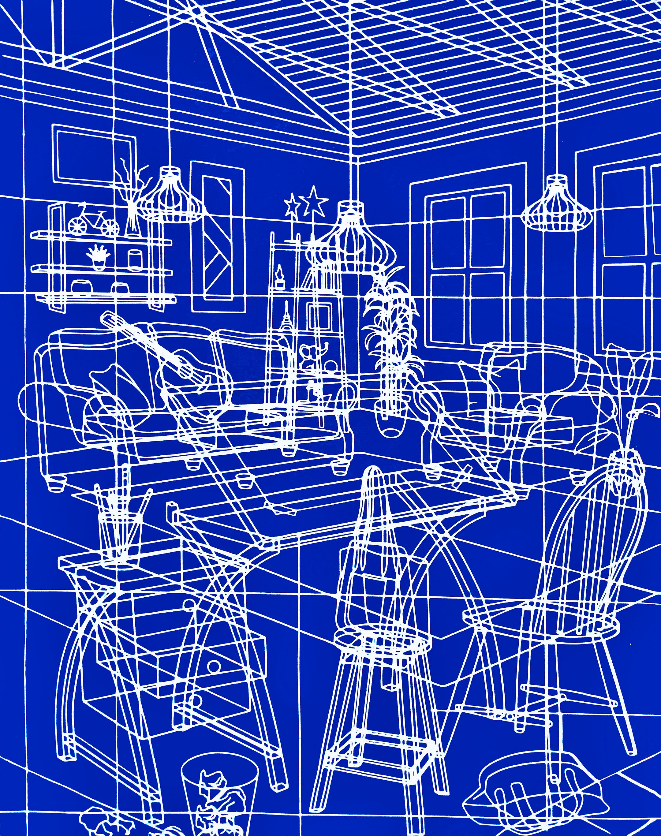 «Estudio de dibujo. Serie Enjaulados», obra de Xhe. 2022, óleo sobre lienzo, 140 x 110 cm.