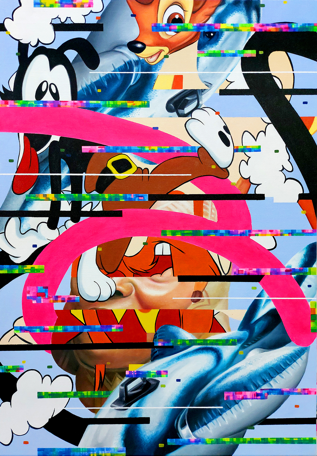 «Neo Dash. Serie Hiperrealidad», obra de Orlando Villatoro. 2021, óleo y acrílico sobre lienzo, 135 x 84 cm.