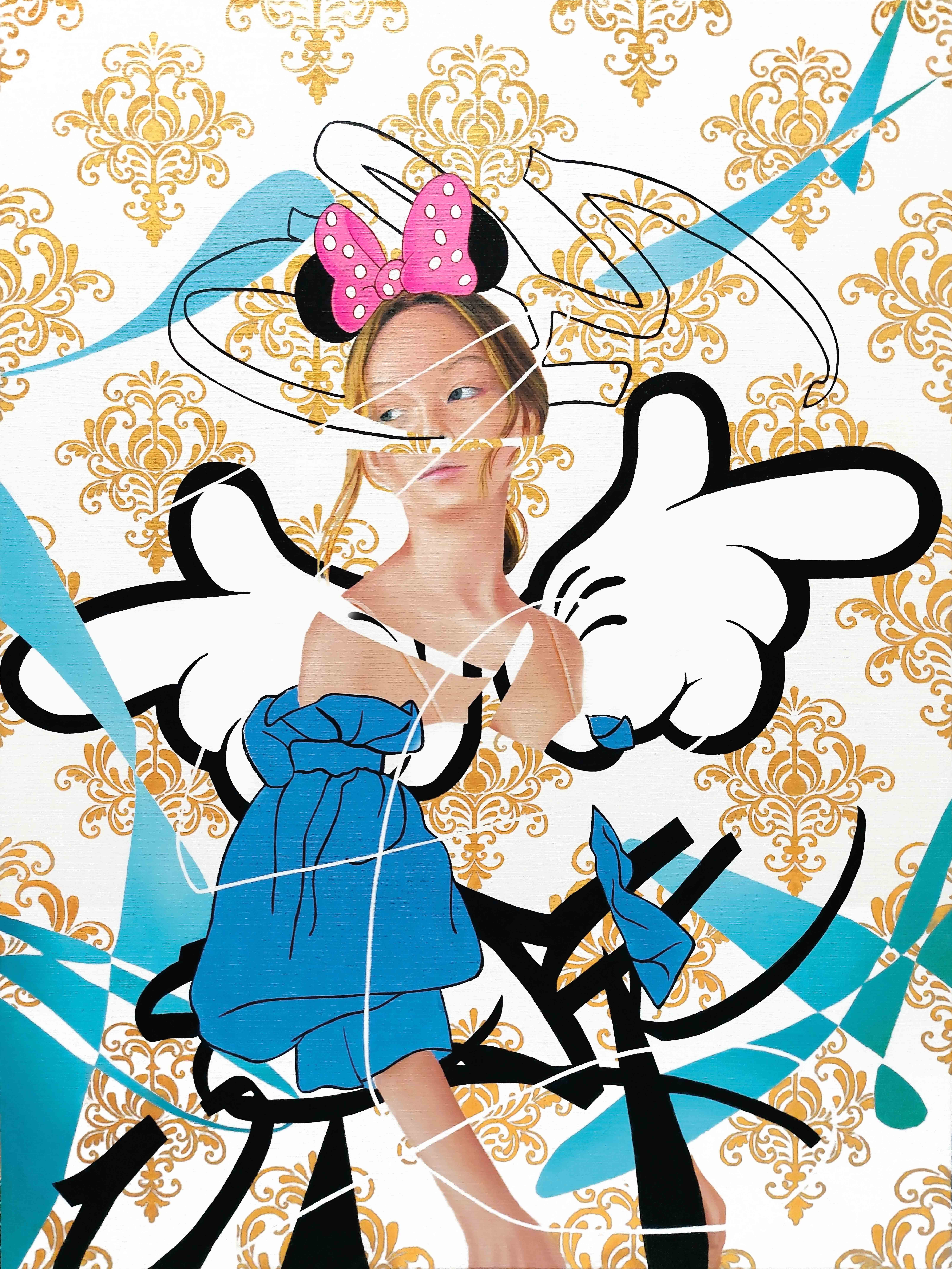 «Minnie. Serie Planos en deformación», obra de Xhe. 2022, óleo y acrílico sobre lienzo, 150 x 110 cm.