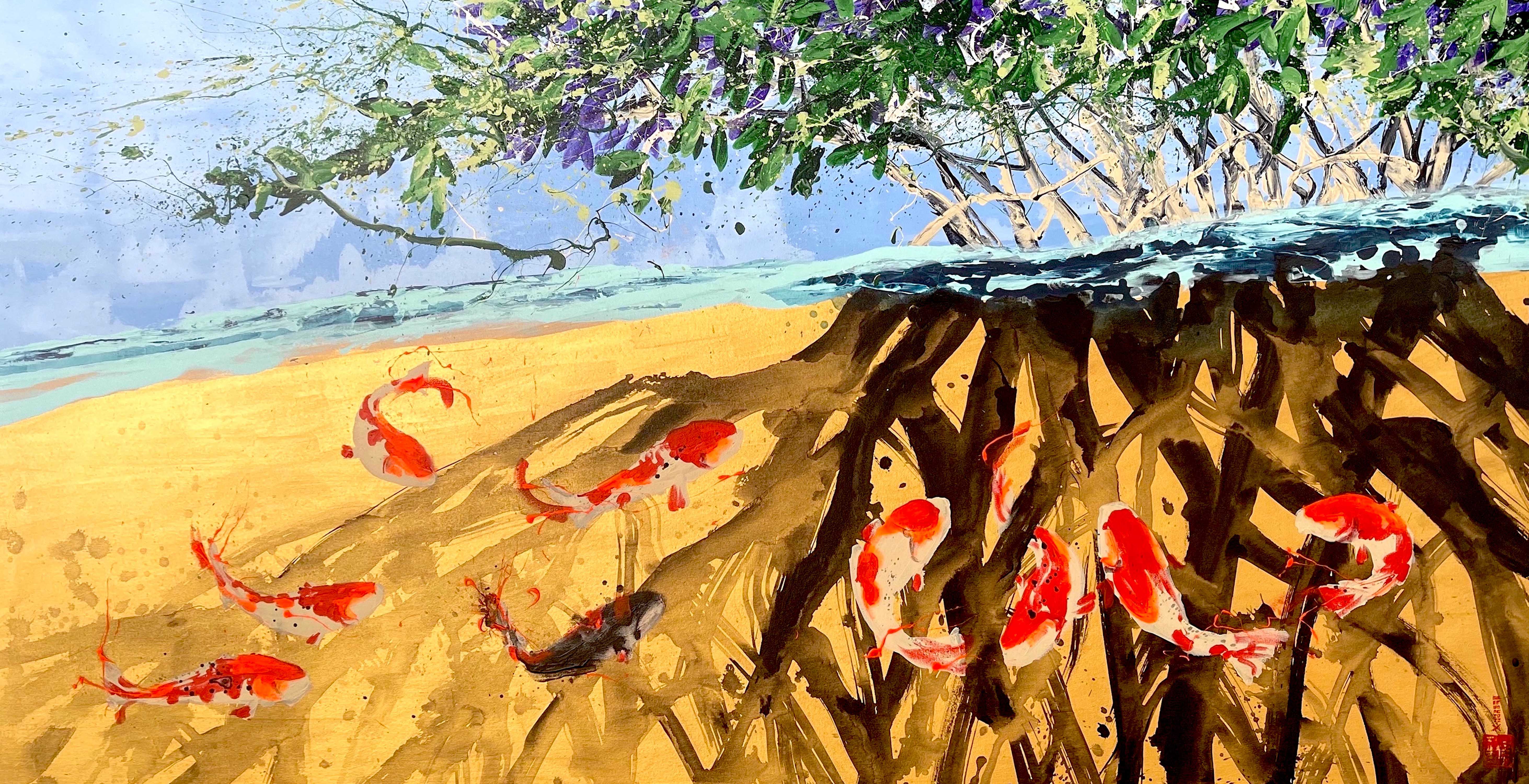 «Koi Mangrove», obra de Gabriel Wong. 2022, acrílico sobre lienzo, 100 x 195 cm.