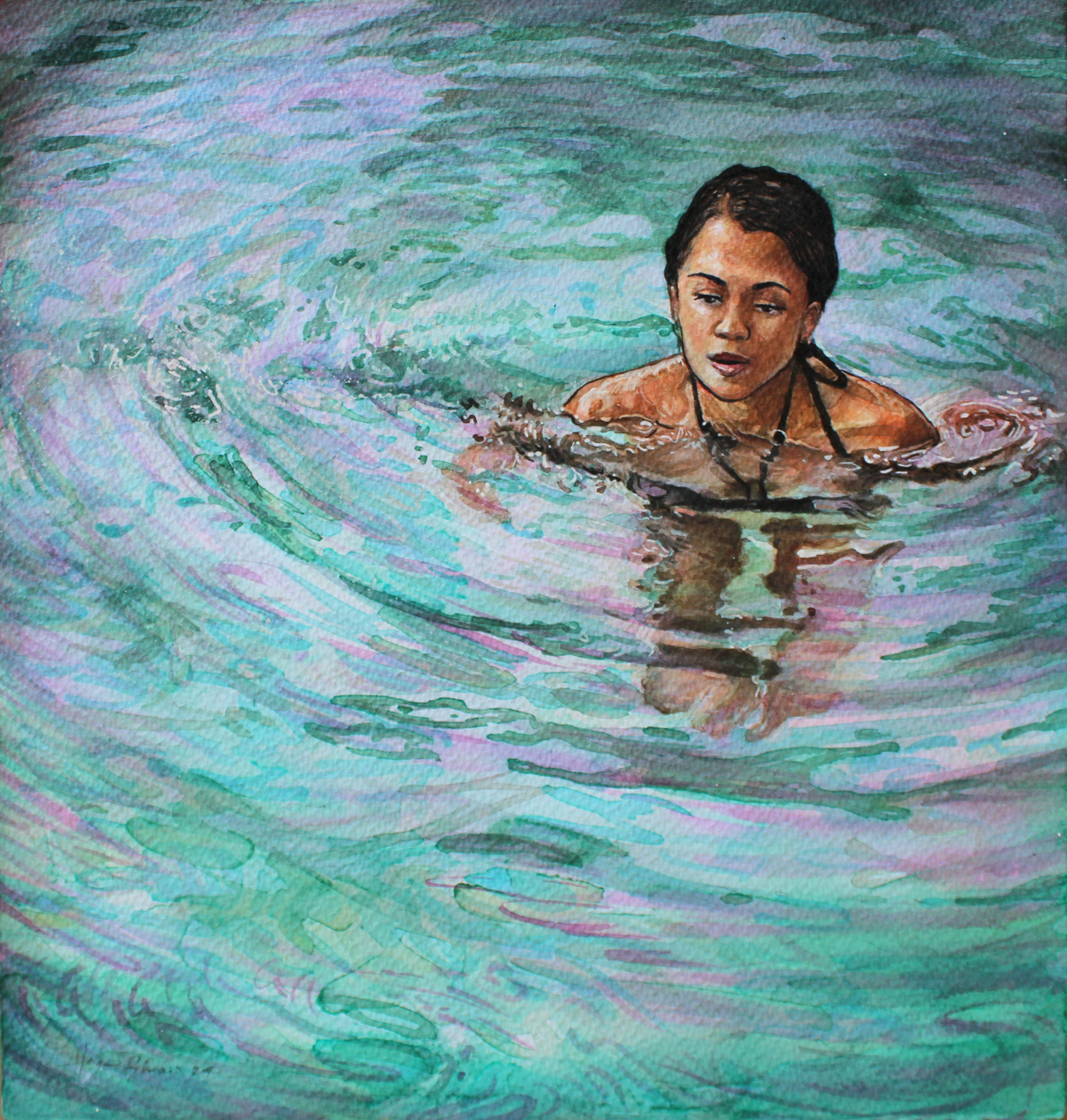 «Deriva (estudio)», obra de Hugo Rivas. 2024, acuarela y gouache sobre papel de algodón, 37 x 34 cm.