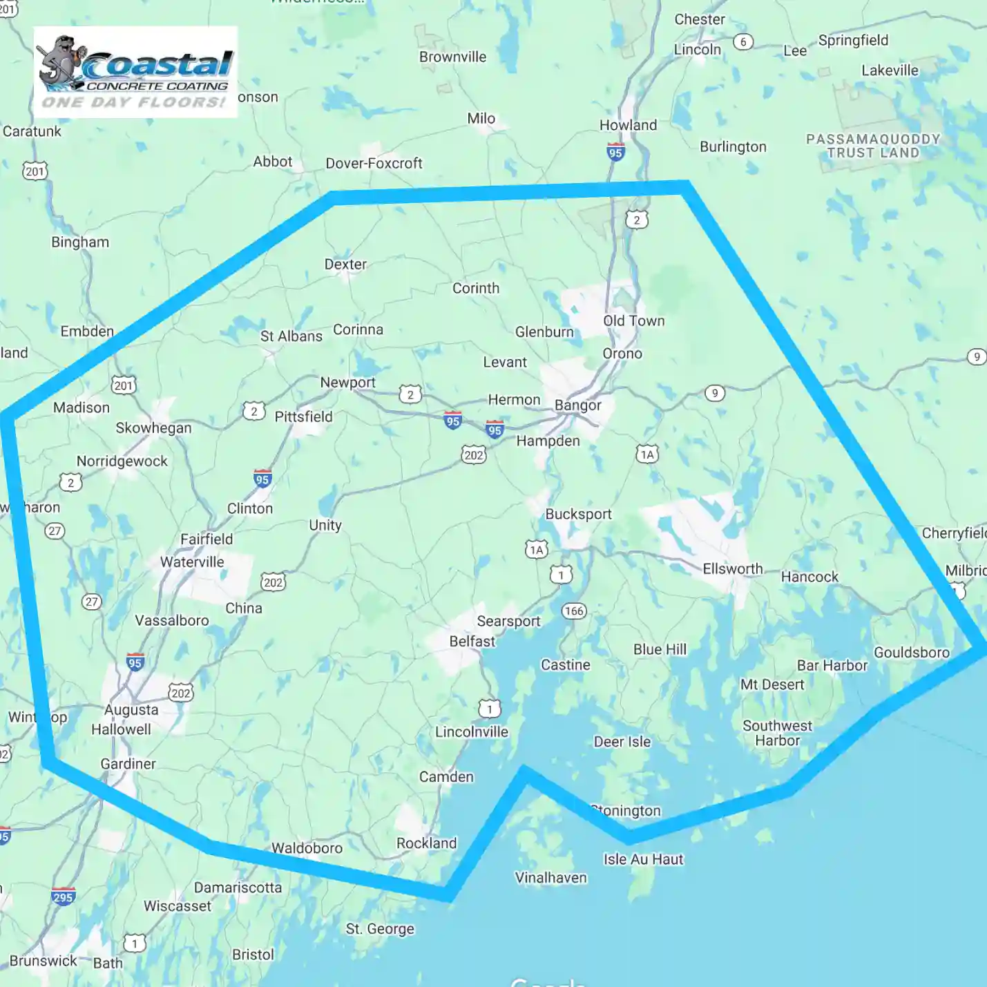 Coastal Concrete Coatings Service Area Map