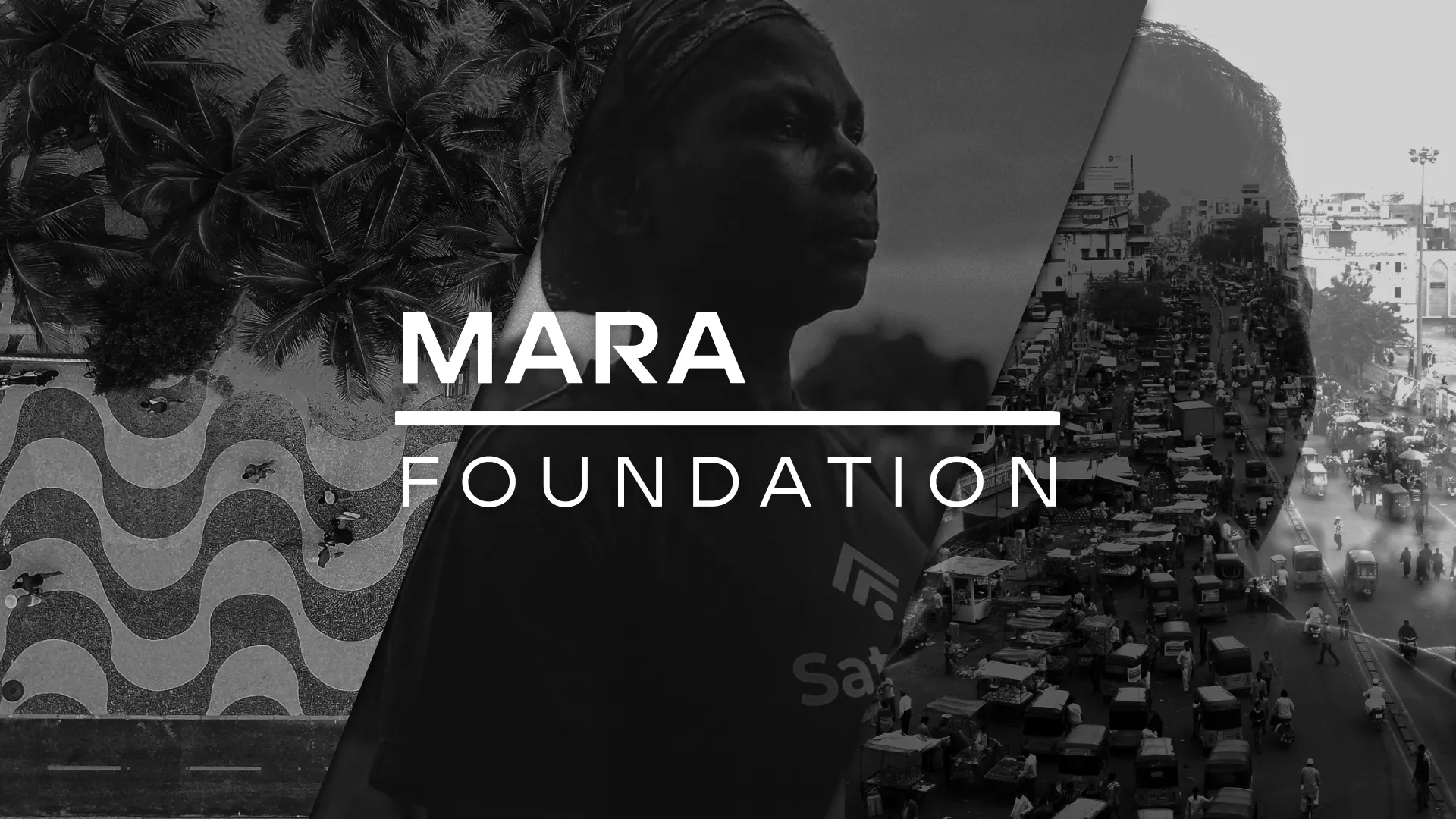 MARAFoundation logo over grayscale images of a man, palm trees, and a busy urban street scene.