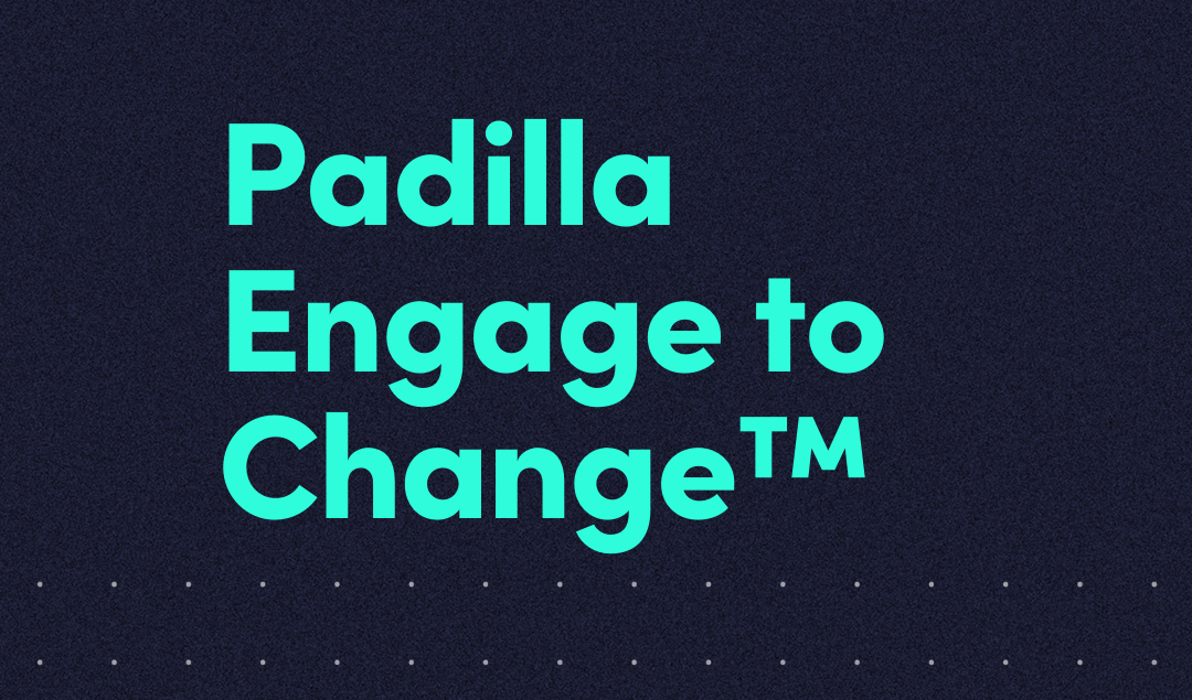 Padilla Engage to Change written on a dark blue background.