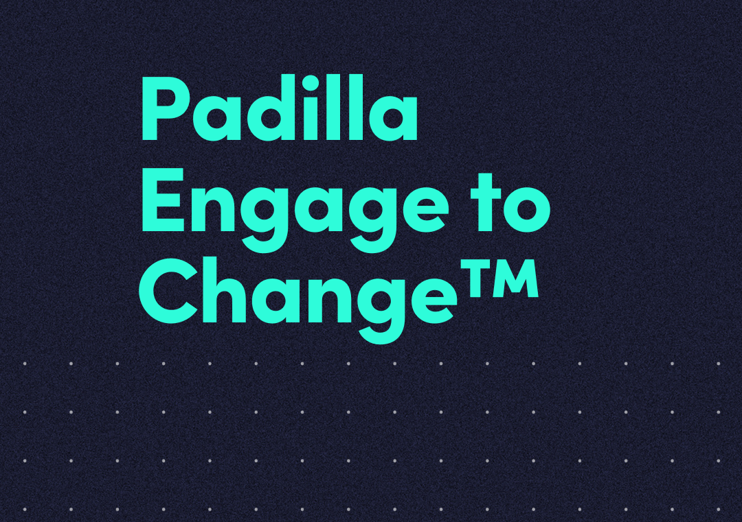 Padilla Engage to Change written on a dark blue background.