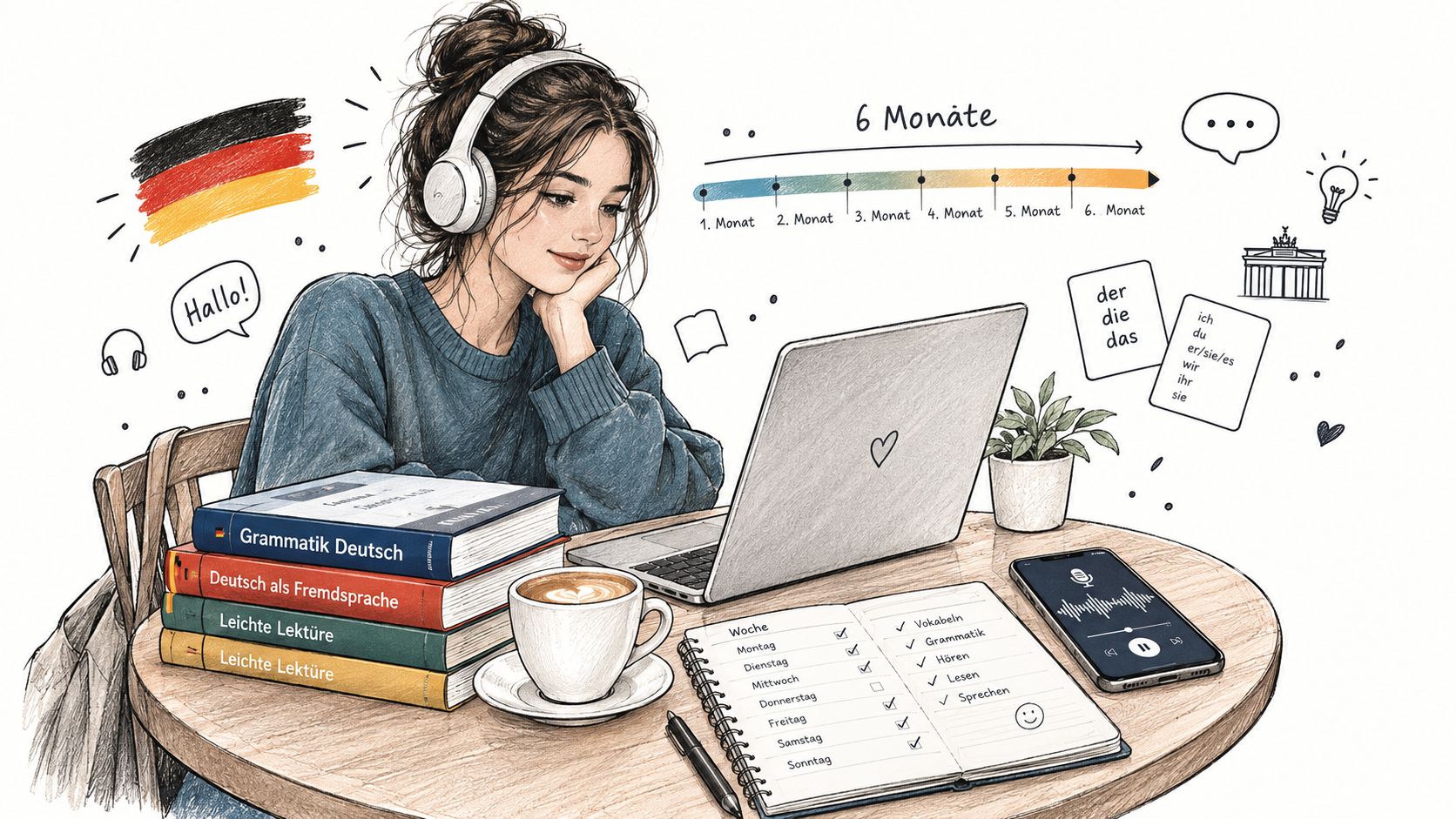 Learn German by Yourself: A 6-Month Self-Study Plan with Free Resources
