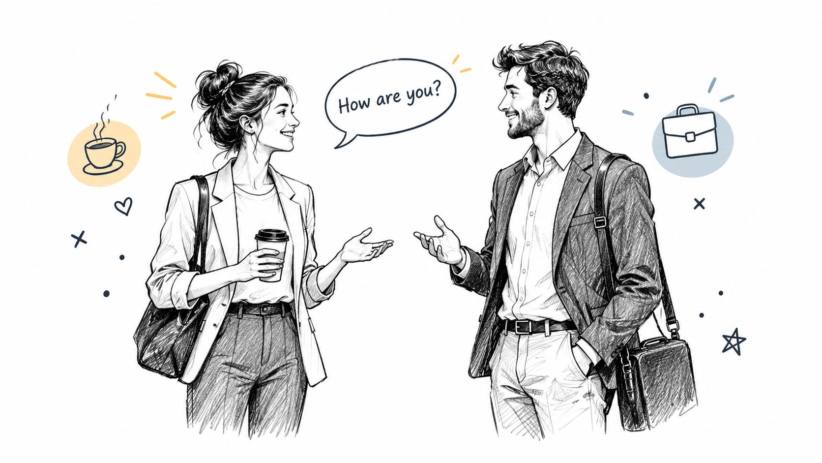 German lessons Hong Kong, a professional man and woman having a friendly conversation in a modern office setting