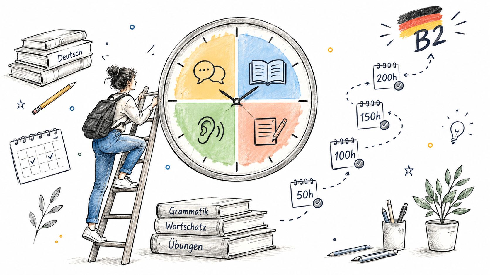 How Many Hours to Reach B2 German? CEFR Guided Learning Hours Explained