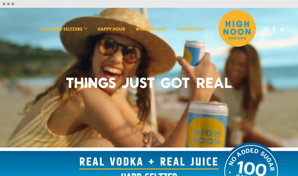Screenshot of High Noon Sun Sips website homepage