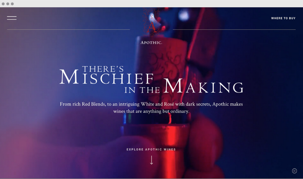 Screenshot of Apothic Wine website homepage
