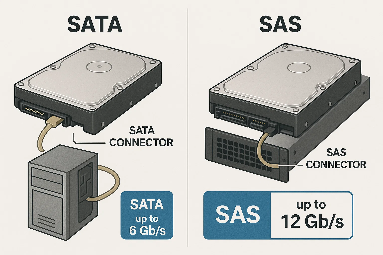 SATA and SAS hard drive connectors comparison