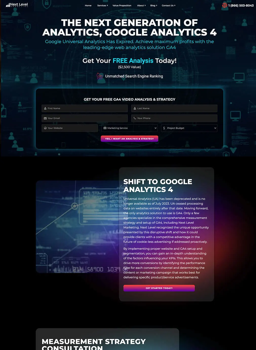Next Level Marketing website desktop design showcase