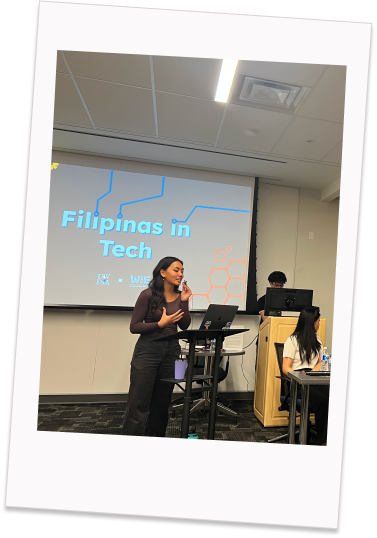 Julia EMCeeing at the Filipinas in Tech speaker event