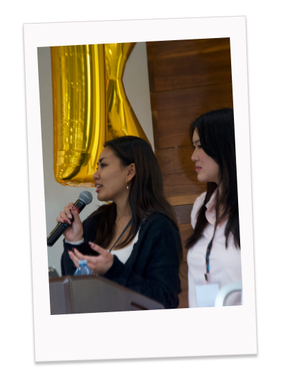 Poloroid photo of Julia hosting the Spark Design Panel.