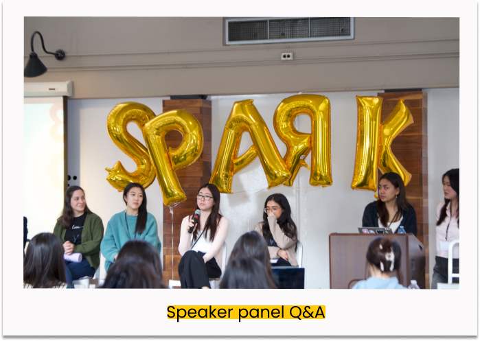 Poloroid photo of Julia and the 4 featured speakers at the Spark Design Conference.