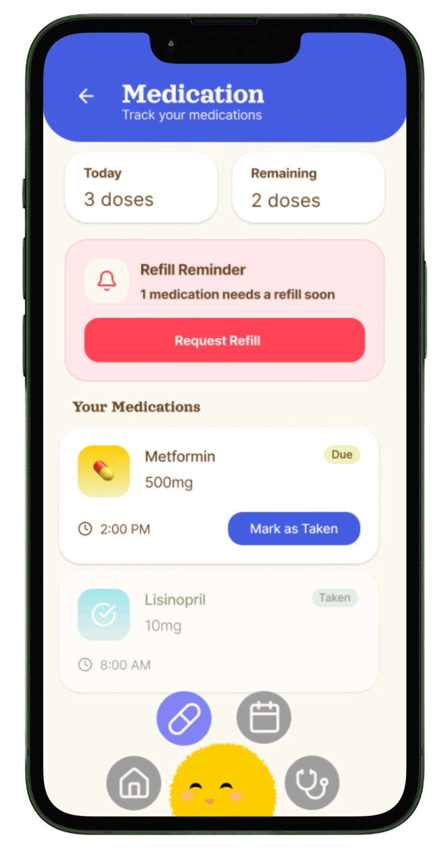 Lumi medication screen on a mobile prototype.