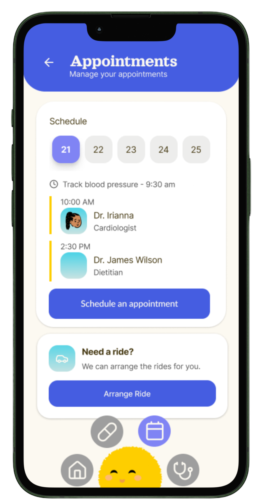 Lumi appointment screen on a mobile prototype.