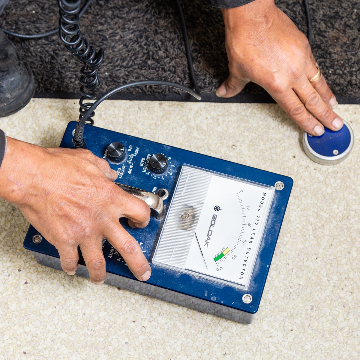 plumber detecting a slab leak