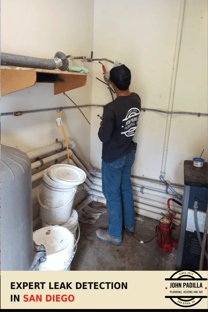 plumber detecting and repairing a leak
