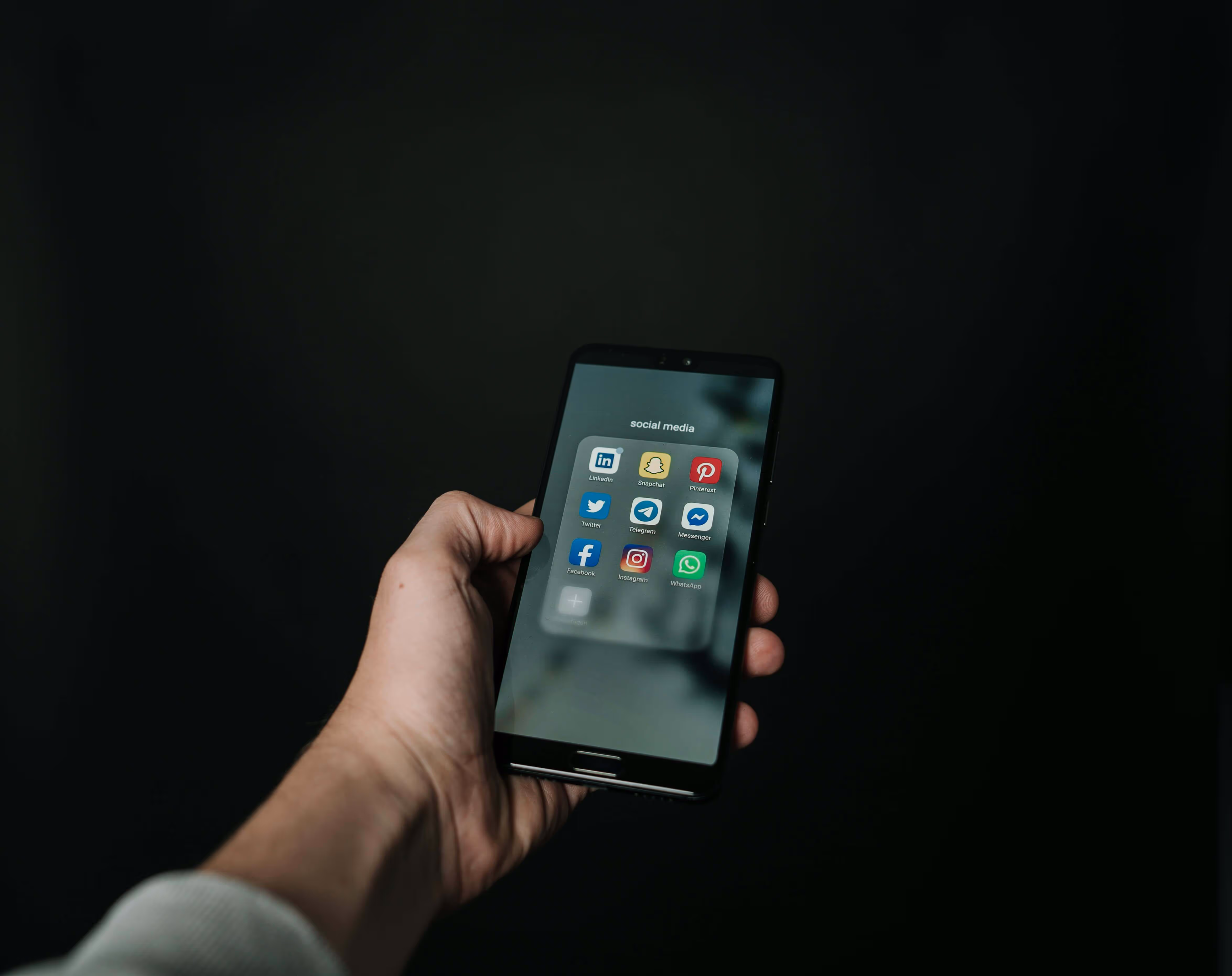 Smart phone with social media apps downloaded for digital marketing 