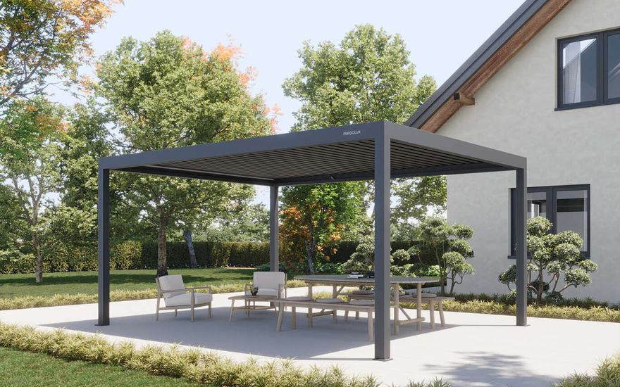 A PERGOLUX pergola in a garden