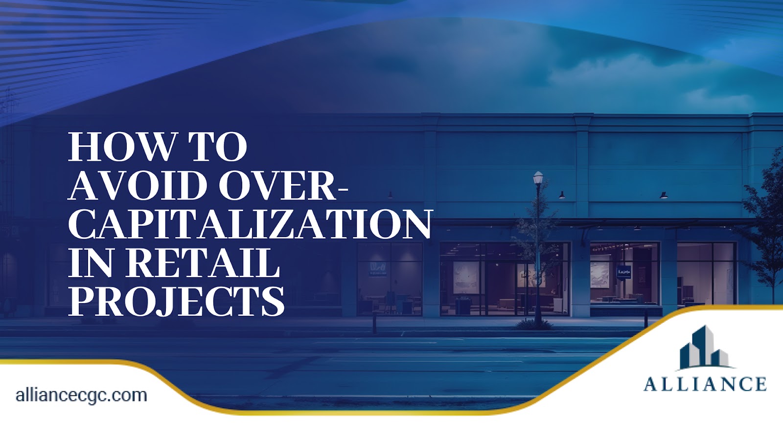 Minimalist retail storefront with dark overlay, bold title, and gold-accented border.