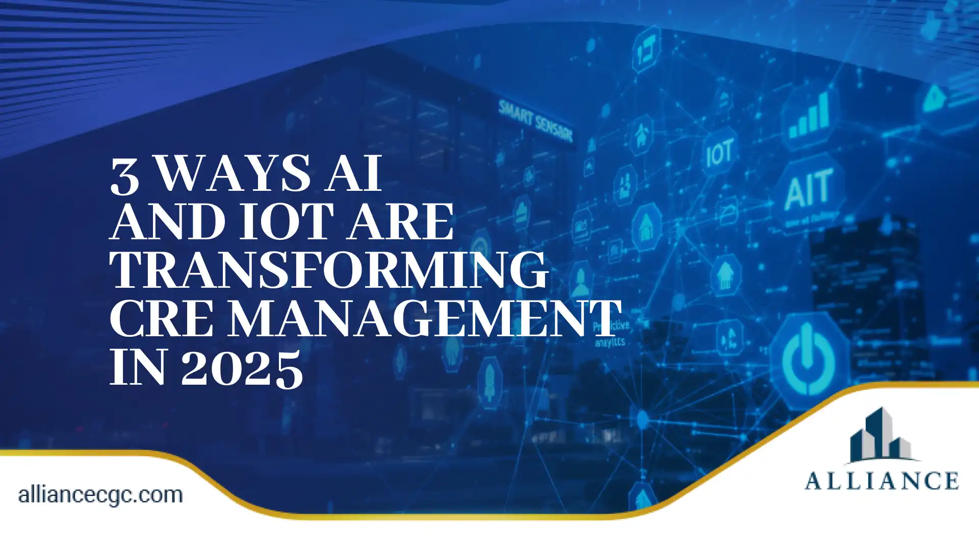 Futuristic AI and IoT digital network design showing smart CRE management in 2025