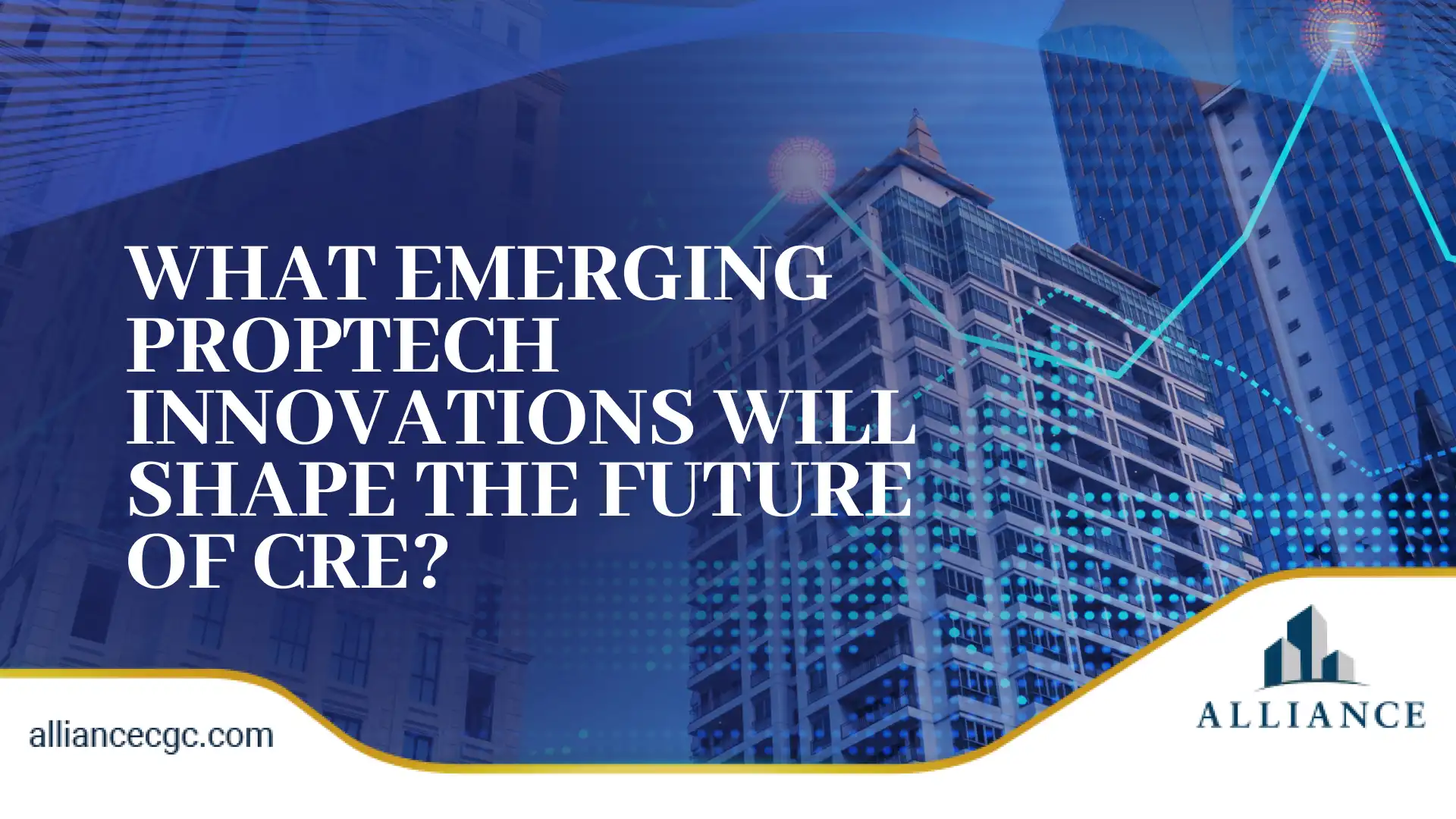 Modern blue design with global map highlights and analytics charts behind text.