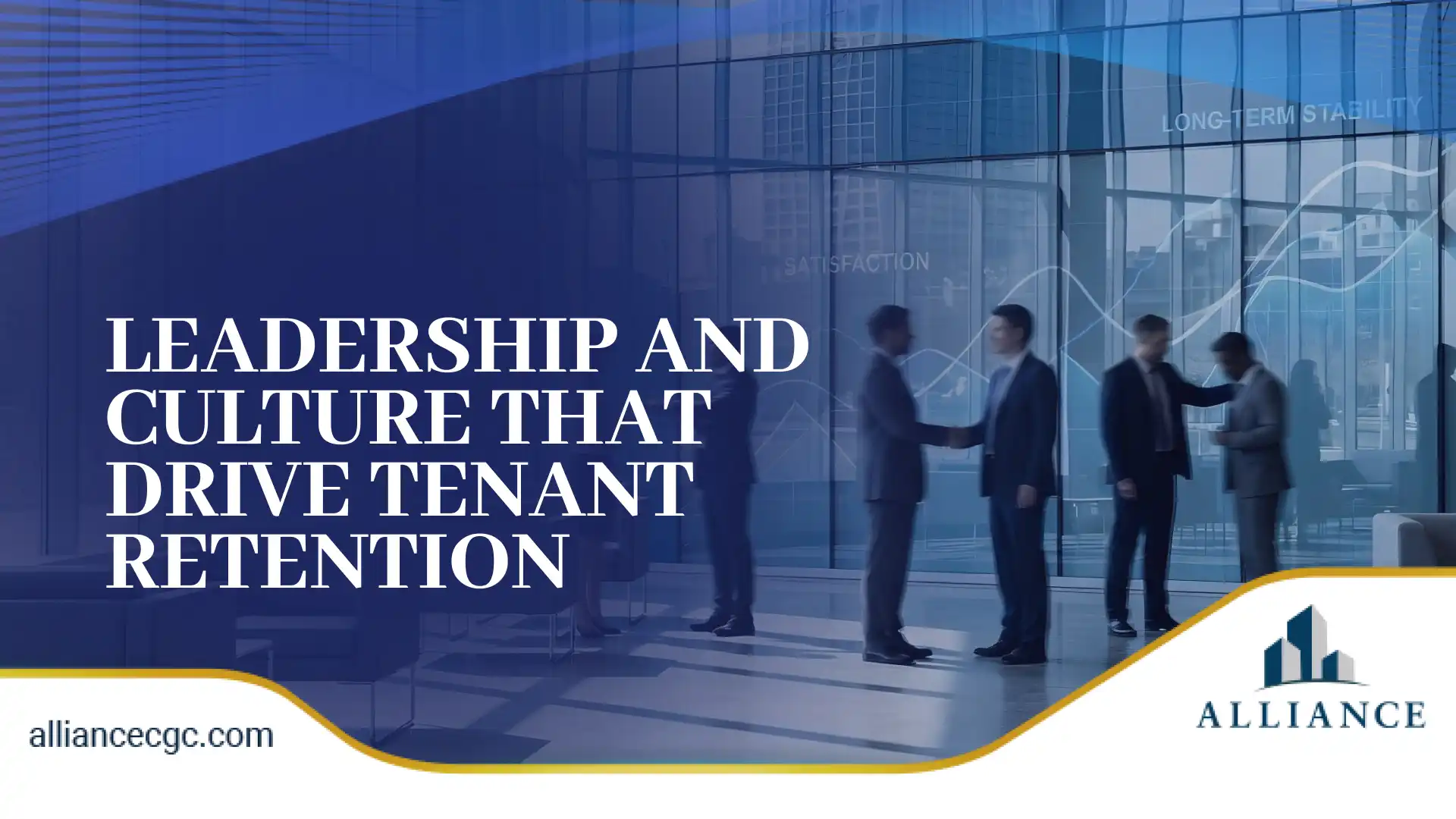 Corporate office meeting scene with glass walls and cityscape background