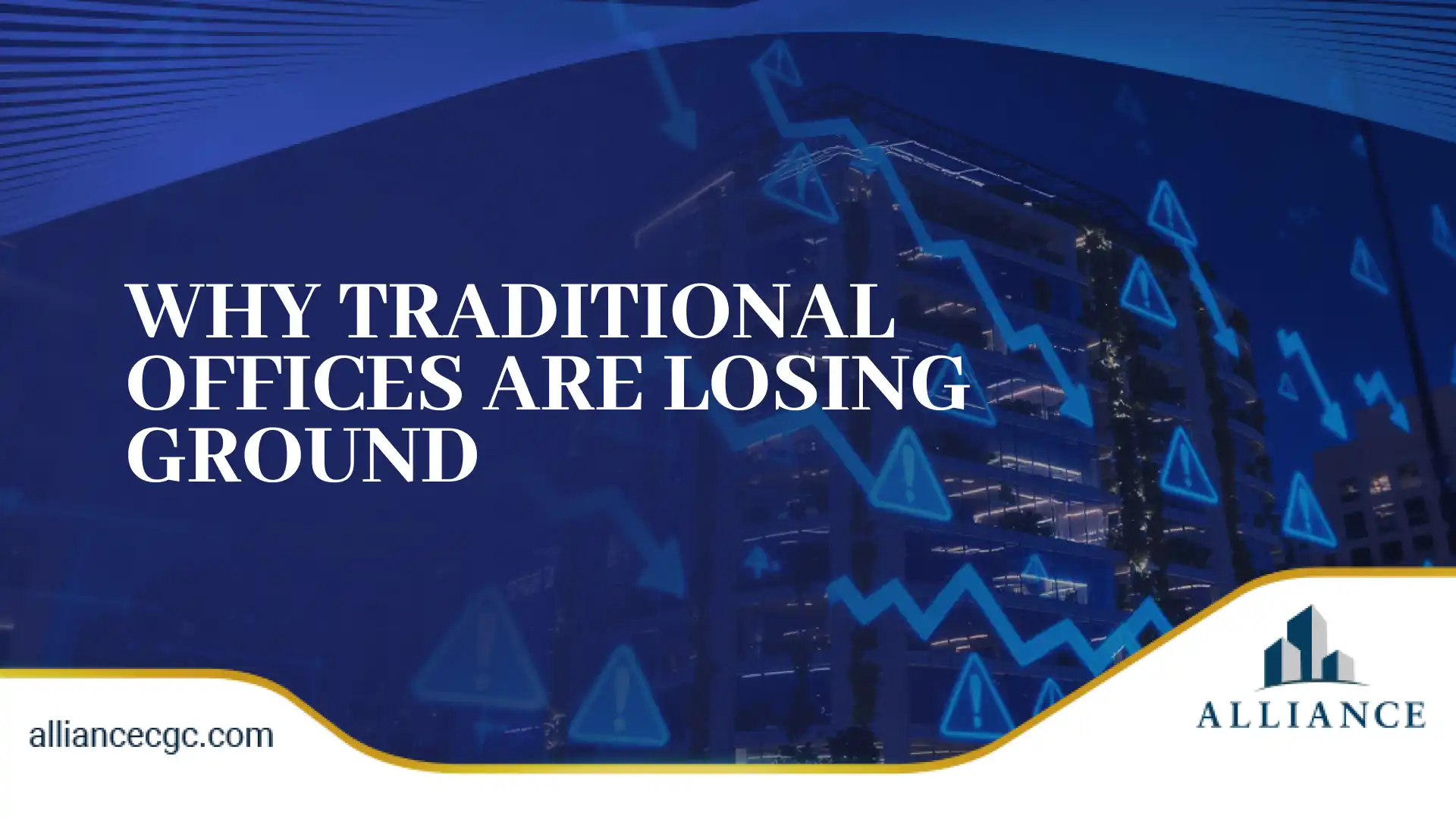 Commercial office real estate design with market decline graphics overlay